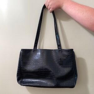 Coldwater Creek Black Croc Embossed Shoulder Bag/Tote